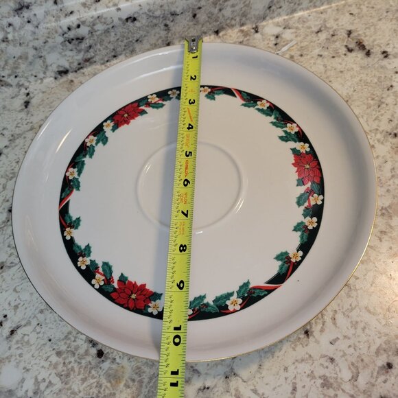 Tienshan Deck The Halls Christmas Poinsettia Serving Platter Bowl Set Chip Dip - Picture 3 of 8